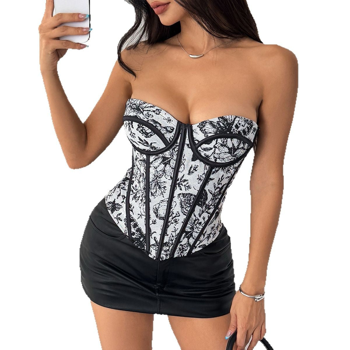 European And American Hot Girl French Jacquard Inner Wear High Sense Outer Wear Waist Shaping Fishbone Bra