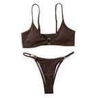Split Women's Swimsuit Small Pit Strip Fabric Solid Color Swimsuit