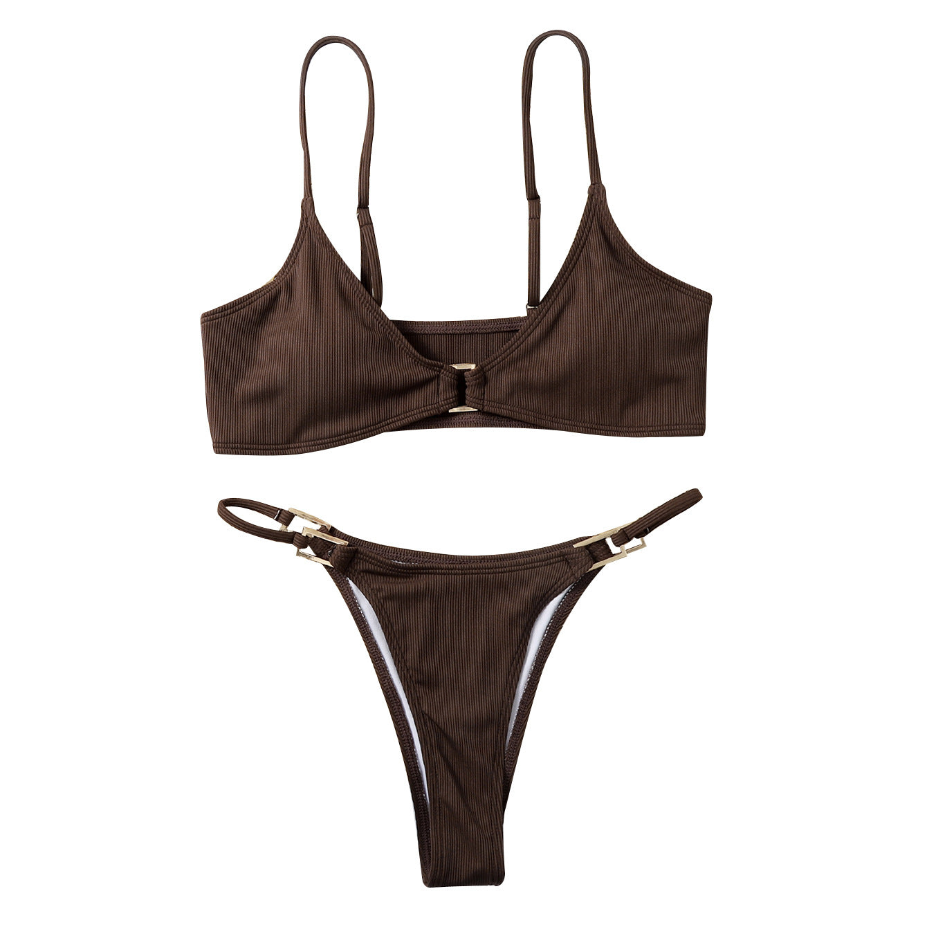 Split Women's Swimsuit Small Pit Strip Fabric Solid Color Swimsuit