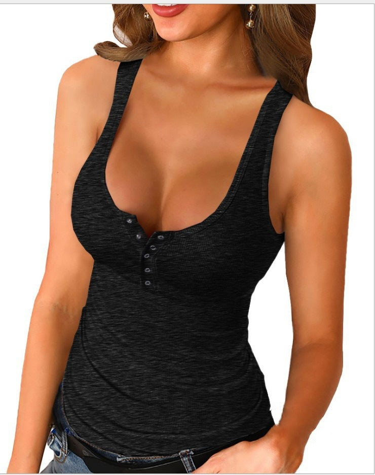 Sleeveless Inner With I-Shaped Slim-Fit Solid Color Base Shirt