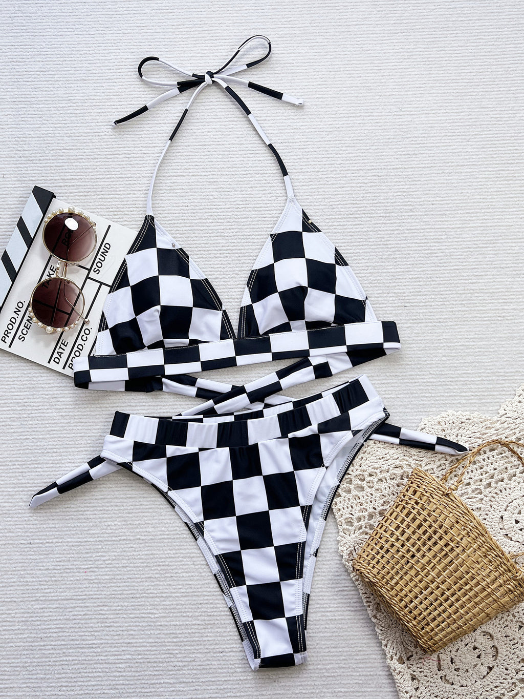 Women's Creative Plaid Printed Split Swimsuit