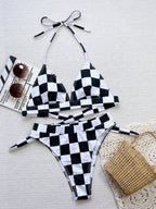 Women's Creative Plaid Printed Split Swimsuit
