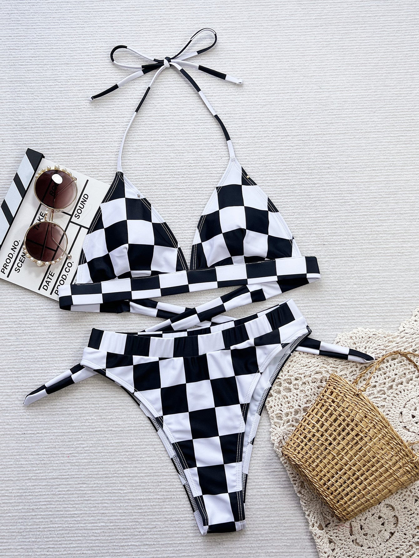 Women's Creative Plaid Printed Split Swimsuit