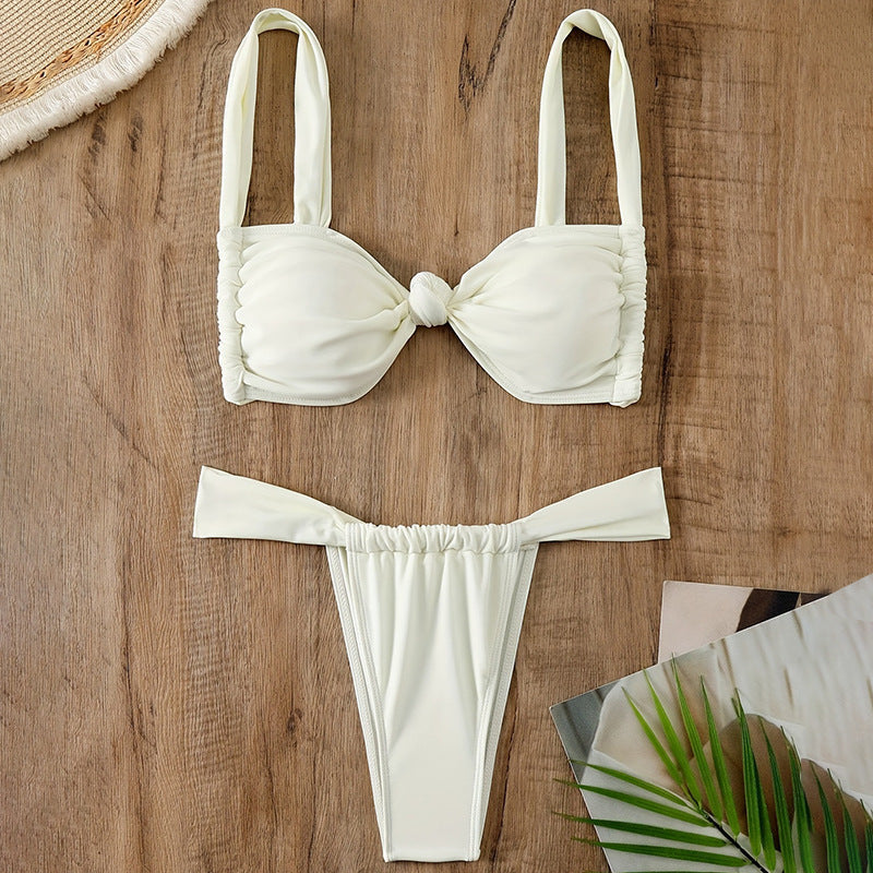 Women's Solid Color Sexy Lacing Sling Split Swimsuit