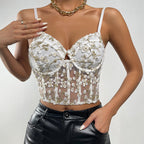 European And American Sexy Lace Embroidery Hollow Flower Inner Vest