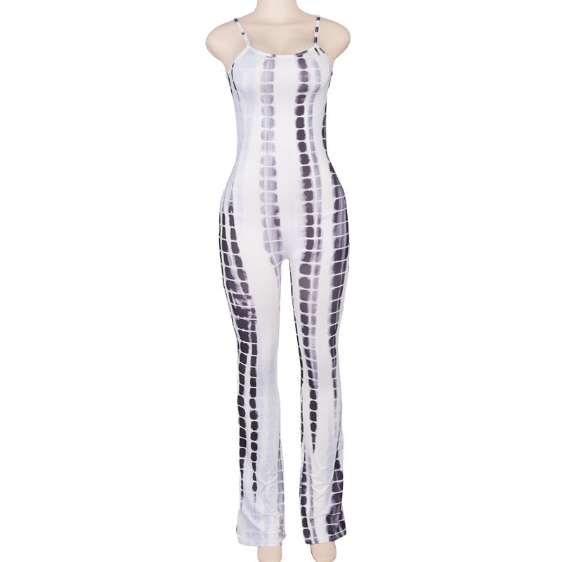 Women's Sling Sleeveless Hollow  Back Print Jumpsuit Women