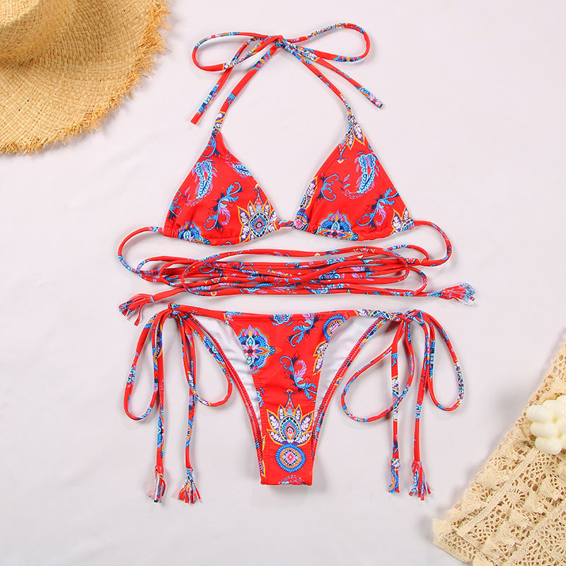 Women's Printed Bikini Three-point Swimsuit