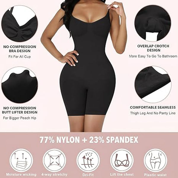 Everyday Snatched Waist Cami Shaper,Open Crotch Design,No-Roll Flat Leg Shapewear-Ultimate Tummy Control & Booty Lift Bodysuit For Women