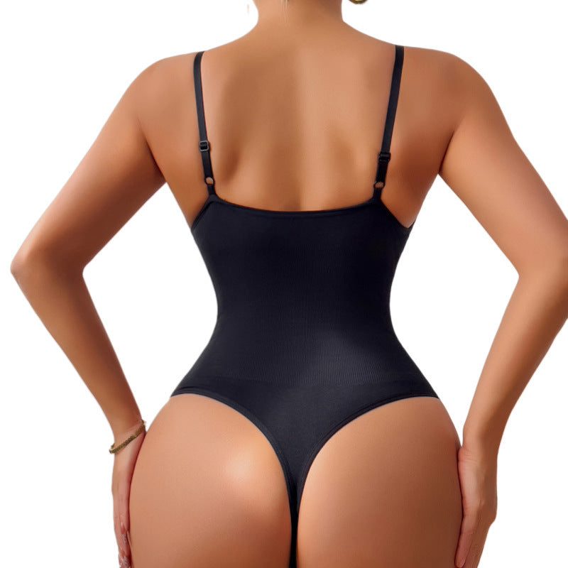 Womens Cinched Waist Bodysuit, Hip-Lifting Shapewear Thong Jumpsuit