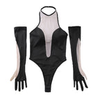 Jumpsuit Irregular Tight Sheer Mesh Joint Gloves