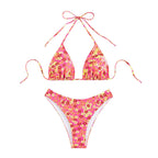 Women's Swimsuit Blue Printed Lace Up Split