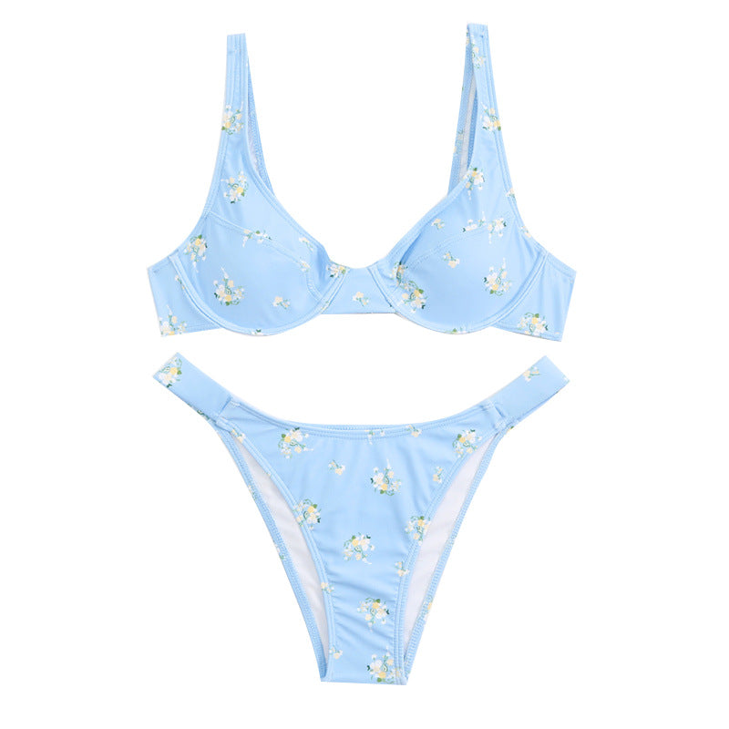 Bikini Floral Yellow Split Swimsuit