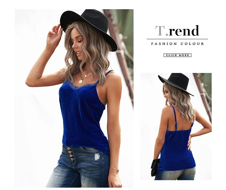 Velvet Spaghetti Straps Base Vest Inner Match Loose Lace Camisole Top