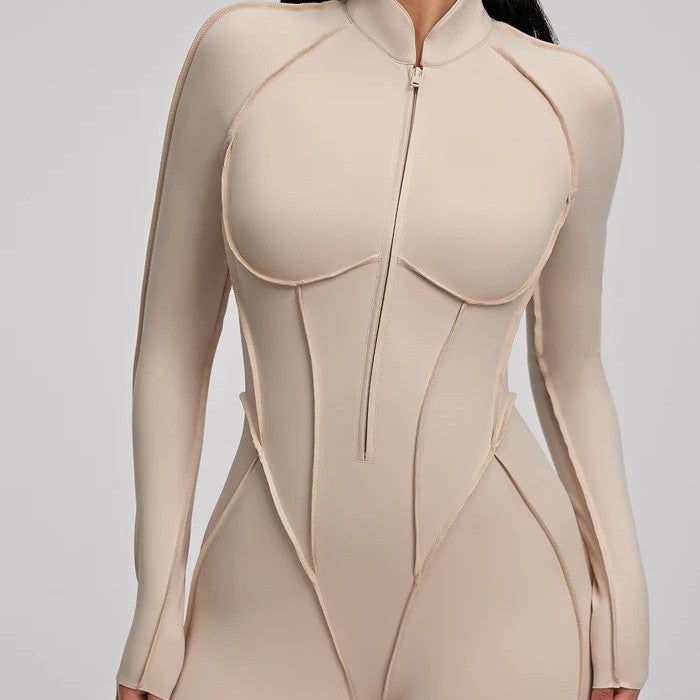 Women's Fashion Long Sleeve Zipper Slim Fit Jumpsuit