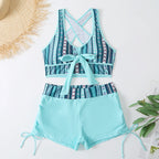 Split Swimsuit Ladies Conservative High Waist Shorts Bikini