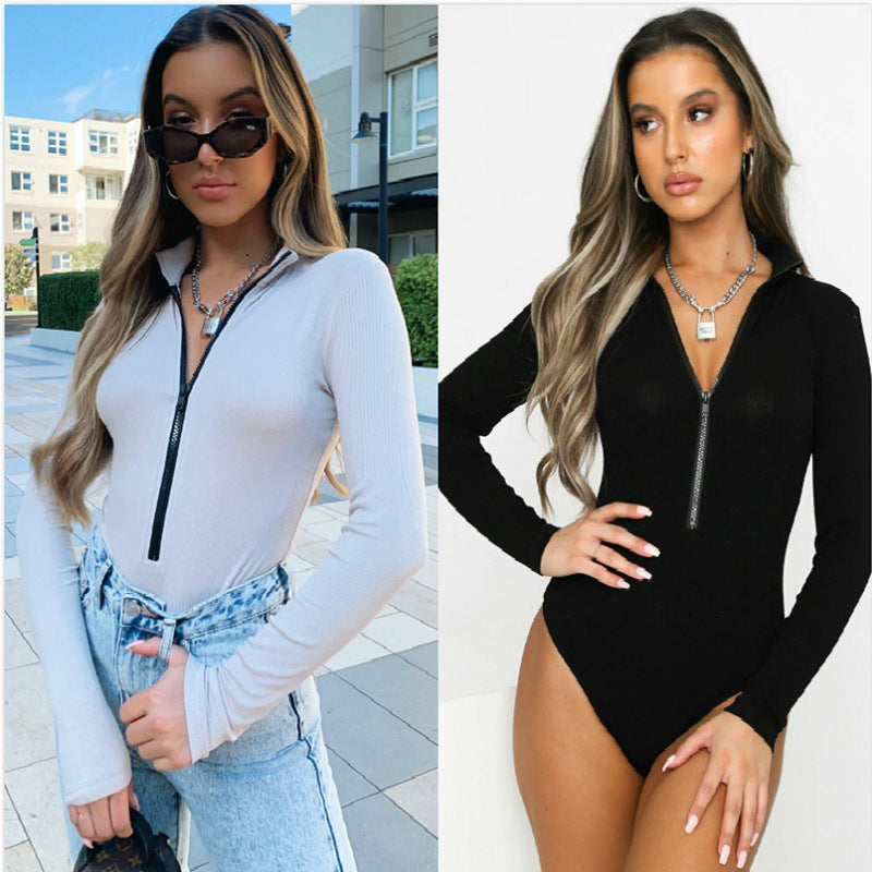 Women's Long Sleeve Stand-up Collar Slim Fit Jumpsuit
