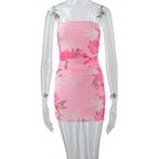 Tube Top Printed Slim Fit Pleated Double Layer Dress