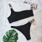New Swimsuit Luxury Crystal Diamond Chain Women's Split Swimsuit Plain One Shoulder European And American Bikini