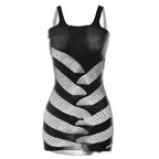 Women's Solid Color Striped Mesh Jumpsuit