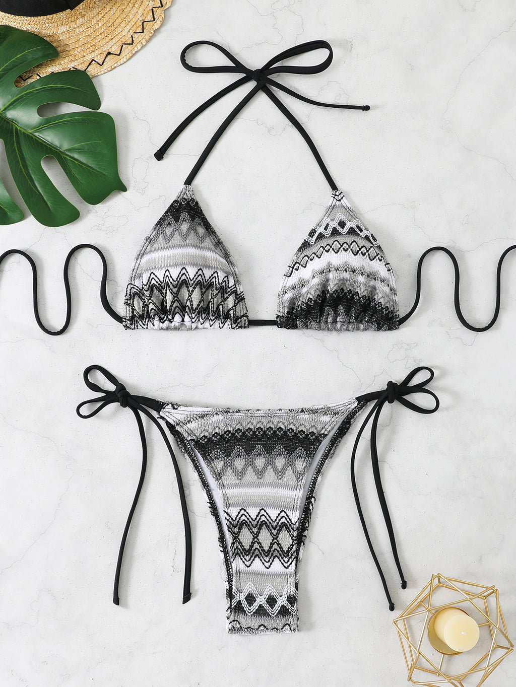 Split Bandage Swimsuit Female Knitting Bikini