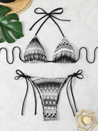 Split Bandage Swimsuit Female Knitting Bikini