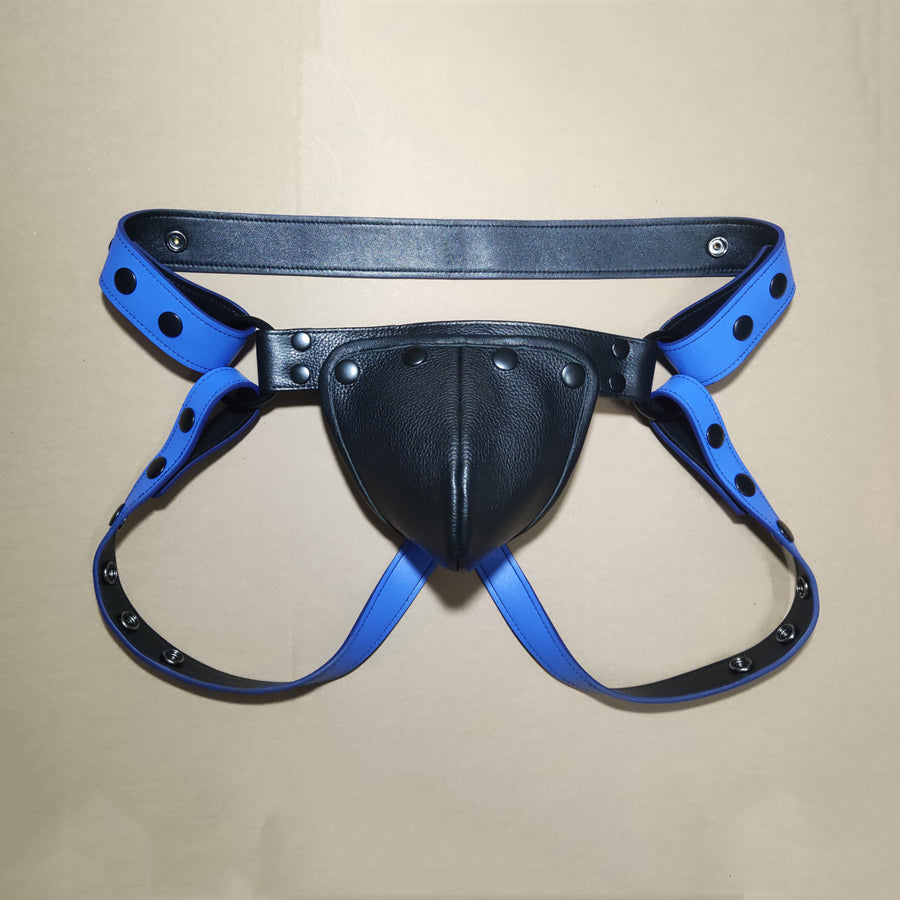 Blue Genuine Leather Underwear Top Layer Cowhide Shoulder Strap And Chest Strap