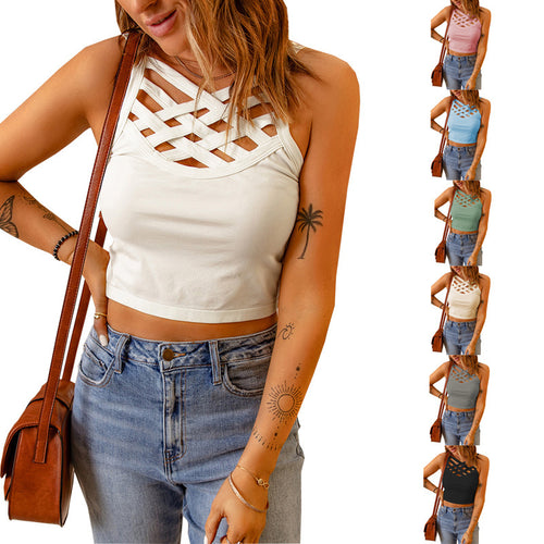 European And American Short Solid Color Camisole Vest Women's Inner And Outer Top