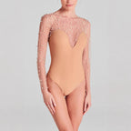 European And American Spring And Summer New Long Sleeve Inner Wear Foam Beads Stitching Jumpsuit