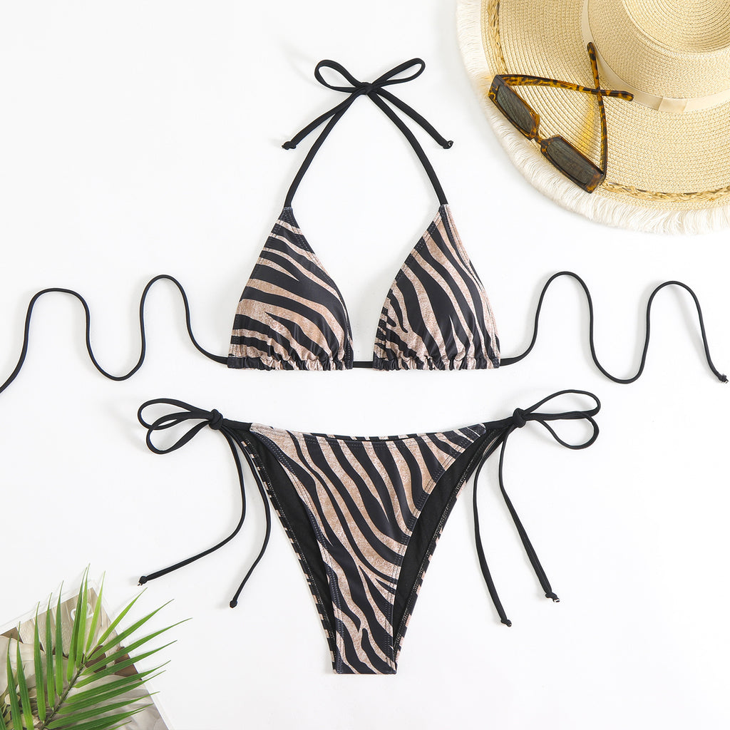 Zebra Print Bikini Triangle Bag Split Swimsuit