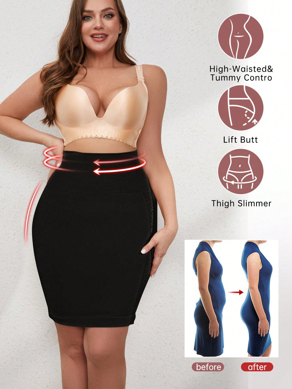 Women's Firm Control High-Waisted Shapewear Skirt - Butt Lifter & Thigh Slimmer Bodysuit