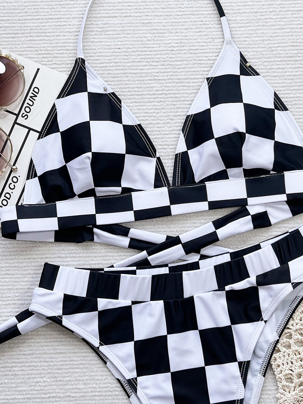 Women's Creative Plaid Printed Split Swimsuit