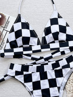 Women's Creative Plaid Printed Split Swimsuit