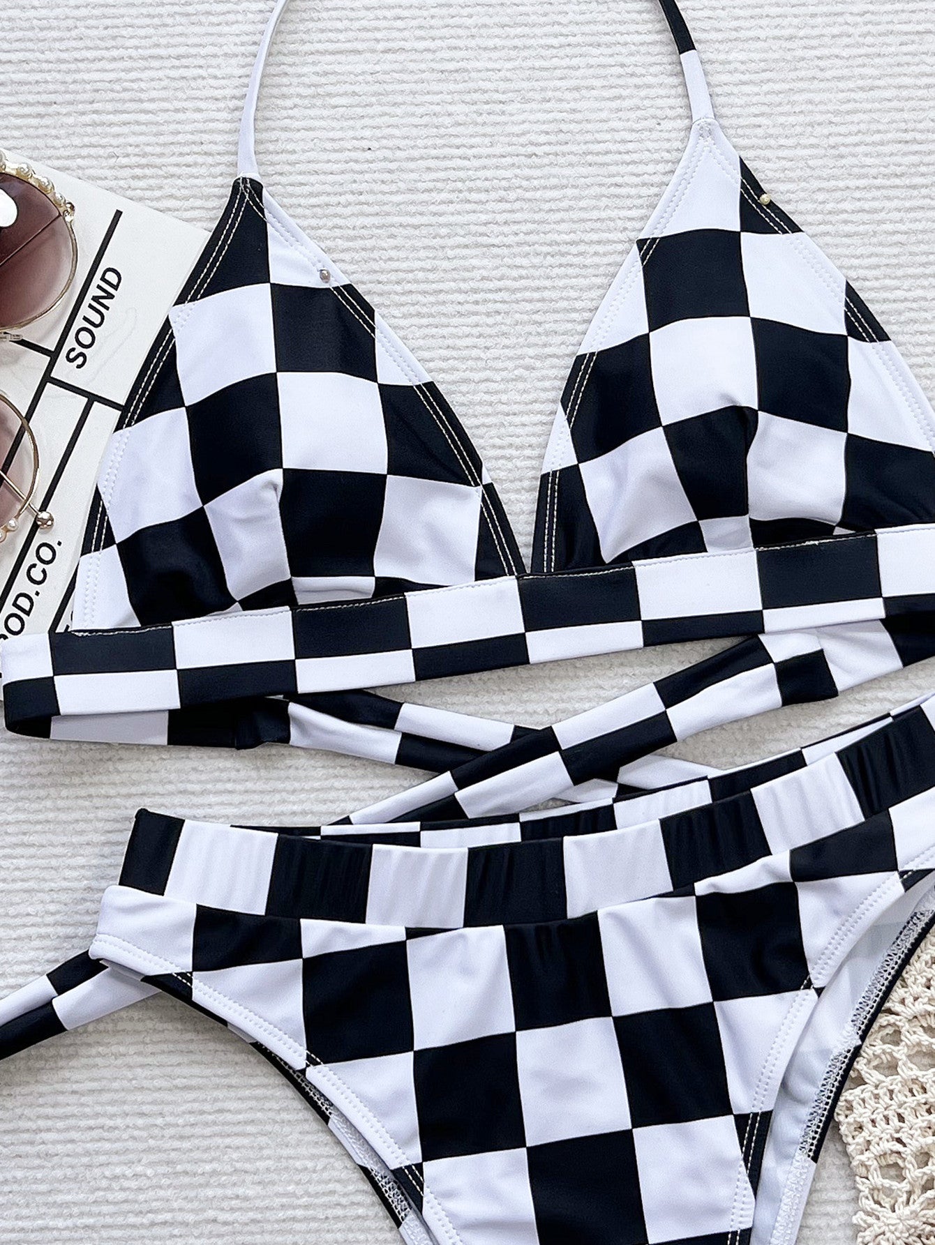 Women's Creative Plaid Printed Split Swimsuit